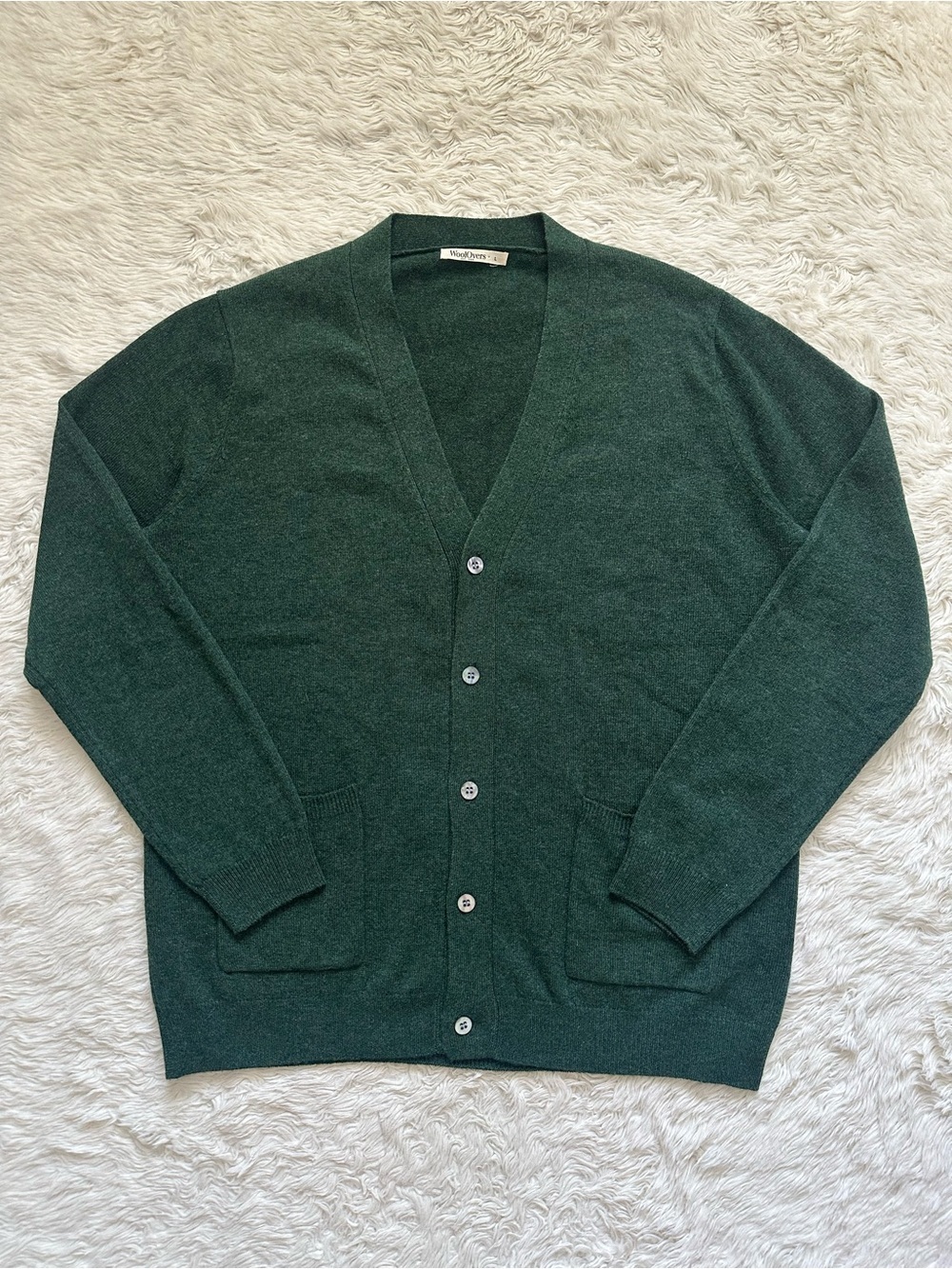 WoolOvers Sweater Cashmere And Merino V-Neck Cardigan Button Front Green Sz L